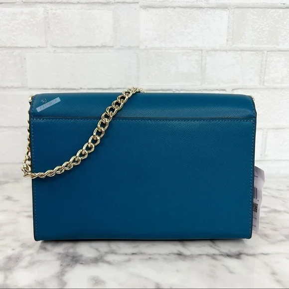 Kate Spade Carson Teal Blue Dark Peacock Convertible Chain Crossbody - Picture 2 of 9
